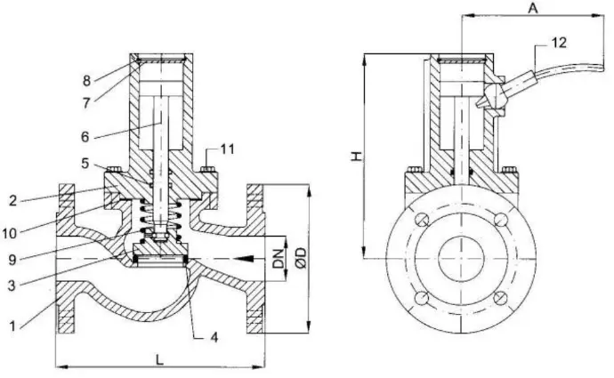 Flanged self-closing valve; springloaded with inside spring and lever PN 16/DN15