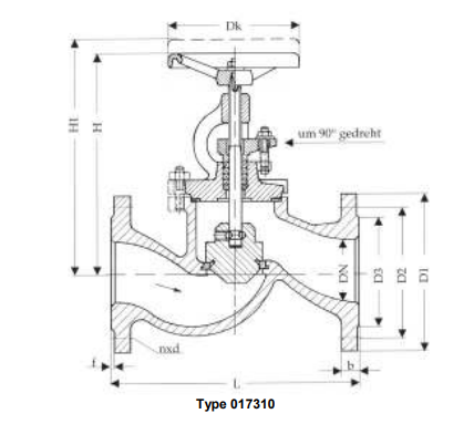 Straight Stop-Valves with throttle-disc, PN 16/DN65