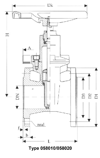 Gate Valve, flat body, PN 16 DN 150 GGG40/EKB, rubber lined EPDM